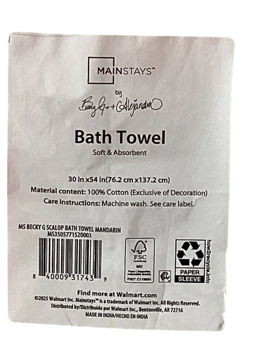 Mainstays: 100% Cotton Bath Towel, Mandarin Orange, Dimensions: 30